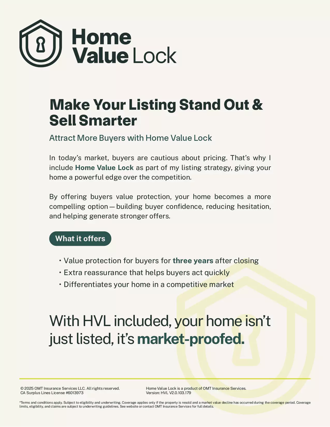 Home Value Lock marketing real estate listing presentation